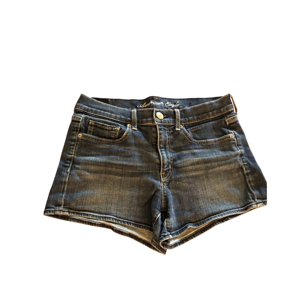 American Eagle blue denim stretch short jean shorts Size 8